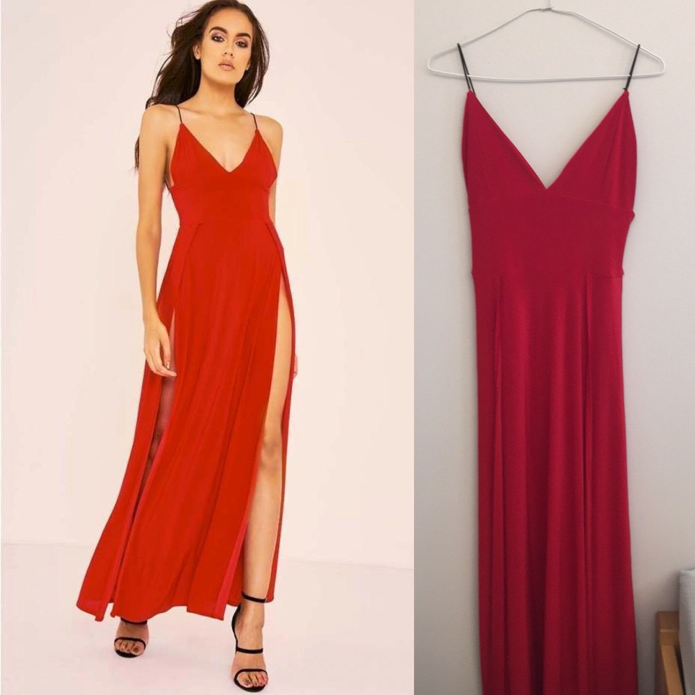 INTHESTYLE red slinky split front maxi dress